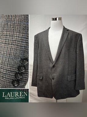 Ralph Lauren Men’s 50R Gray Brown Tan Wool Glen Plaid Blazer Jacket